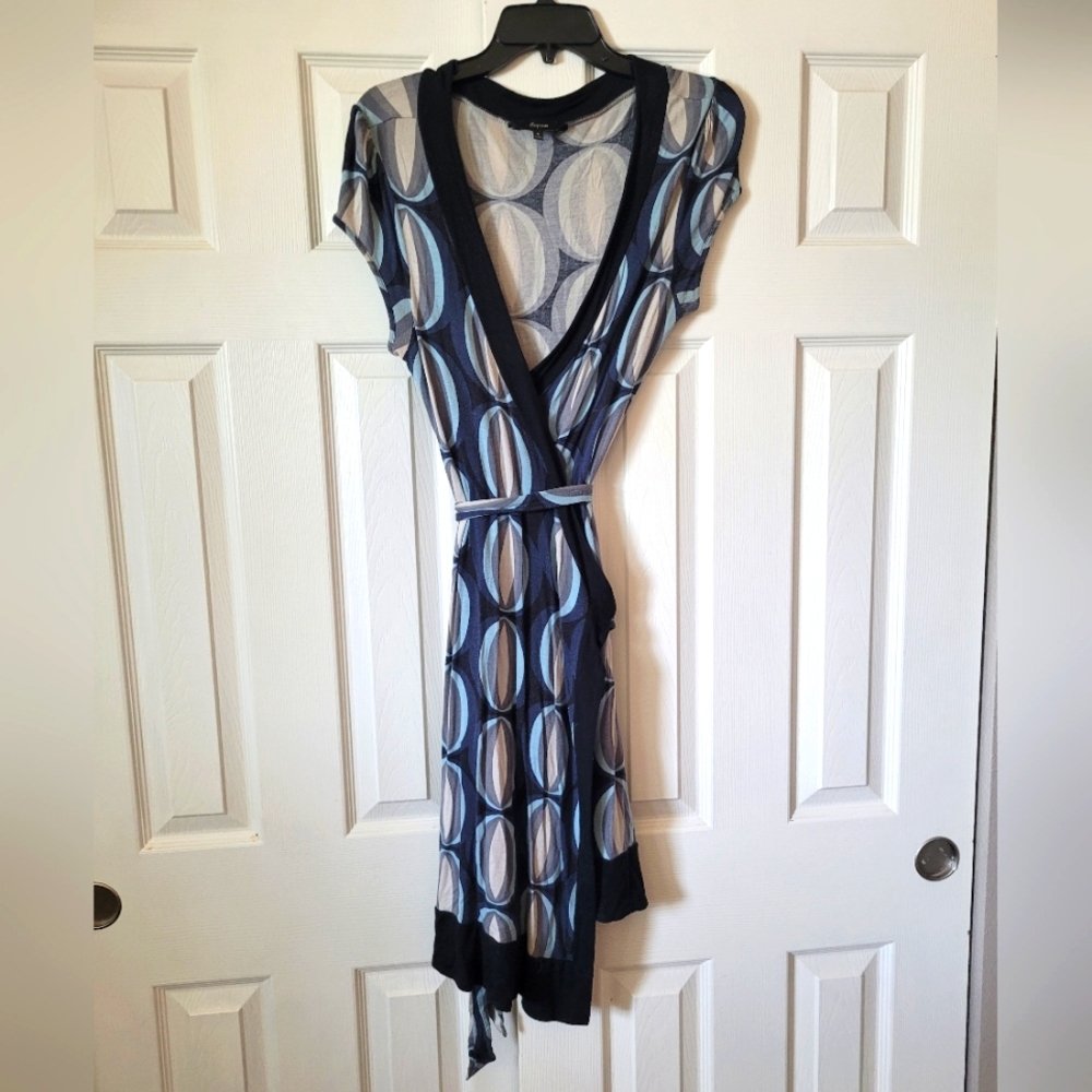 Blue Patterned Sexy Wrap Dress